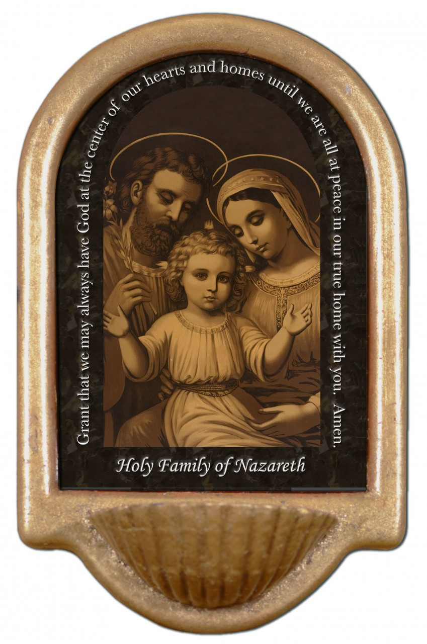 Sepia Holy Family Prayer Holy Water Font