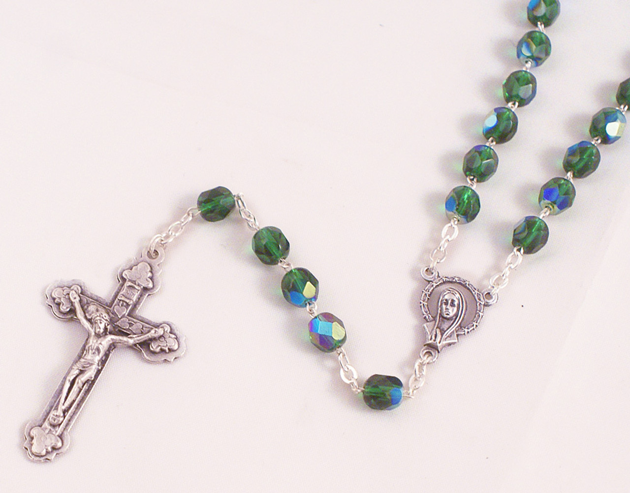 Green 6mm Emerald Glass Bead Rosary - Catholic to the Max - Online