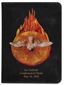 Personalized Catholic Bible with Holy Spirit Fire Cover - Black NABRE