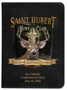 Personalized Catholic Hunter Bible with St. Hubert Cover - Black RSVCE
