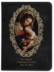 Personalized Catholic Bible with Madonna and Her Child Cover - Black RSVCE