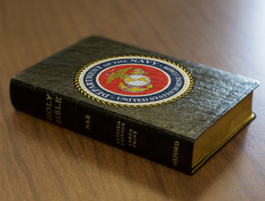Personalized Catholic Bible with Marines Cover - Black Genuine Leather NABRE Personalized Catholic Bible with Marines Cover - Black Genuine Leather NABRE