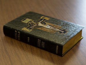 Personalized Catholic Bible with Benedictine Cross Cover - Black Genuine Leather NABRE Personalized Catholic Bible with Benedictine Cross Cover - Black Genuine Leather NABRE