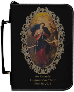 Personalized Bible Cover with Mary Undoer of Knots Graphic - Black Personalized Bible Cover with Mary Undoer of Knots Graphic - Black