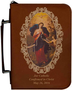 Personalized Bible Cover with Mary Undoer of Knots Graphic - Tawny Personalized Bible Cover with Mary Undoer of Knots Graphic - Tawny