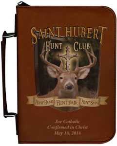 Personalized Hunter Bible Cover with St. Hubert Graphic - Tawny Personalized Hunter Bible Cover with St. Hubert Graphic - Tawny