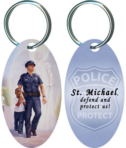 The Protector: Police Guardian Angel Oval Keychain with Prayer to St. Michael The Protector: Police Guardian Angel Oval Keychain with Prayer to St. Michael
