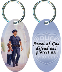 The Protector: Police Guardian Angel Oval Keychain The Protector: Police Guardian Angel Oval Keychain