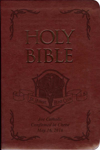 Laser Embossed Catholic Bible with St. Hubert Hunt Club Cover - Burgundy NABRE Laser Embossed Catholic Bible with St. Hubert Hunt Club Cover - Burgundy NABRE