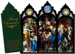 Nativity Stained Glass Tri-fold Triptych Christmas Cards (Set of 12) Nativity Stained Glass Tri-fold Triptych Christmas Cards (Set of 12)
