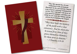 Deacon's Cross Diaconate Ordination Holy Card Deacon's Cross Diaconate Ordination Holy Card