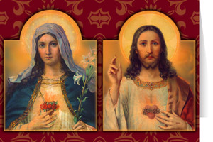 Antique Sacred & Immaculate Hearts Greeting Card Antique Sacred & Immaculate Hearts Greeting Card