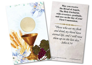 Blue Spring Chalice First Communion Holy Card Blue Spring Chalice First Communion Holy Card