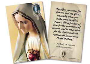 Our Lady of Fatima "Sacrifice Yourselves" Quote Anniversary Holy Card Our Lady of Fatima "Sacrifice Yourselves" Quote Anniversary Holy Card