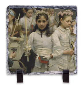 After the First Holy Communion (Detail 1 Girl) Square Slate Tile After the First Holy Communion (Detail 1 Girl) Square Slate Tile