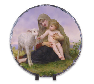 Madonna, Child, and Lamb Round Slate Tile Madonna, Child, and Lamb Round Slate Tile