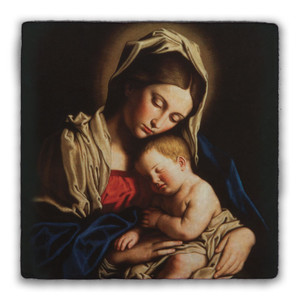 Madonna and Her Child Square Tumbled Stone Tile Madonna and Her Child Square Tumbled Stone Tile