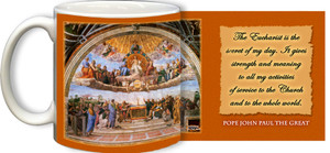 Disputation of the Eucharist with JPII Quote Mug