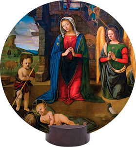 Nativity with Kneeling Angel Round Desk Plaque