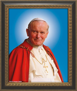 Pope John Paul II Sainthood Canonization Portrait: Ornate Black and Gold Frame Pope John Paul II Sainthood Canonization Portrait: Ornate Black and Gold Frame