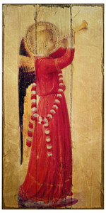 Fra Angelico Angel with Trumpet Rustic Wood Plaque Fra Angelico Angel with Trumpet Rustic Wood Plaque