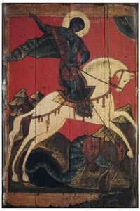 St. George Slaying the Dragon Rustic Wood Russian Icon Plaque St. George Slaying the Dragon Rustic Wood Russian Icon Plaque
