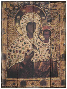 Virgin of Smolensk Rustic Wood Icon Plaque Virgin of Smolensk Rustic Wood Icon Plaque