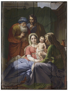 Holy Family with Grandparents Joachim and Anne Rustic Wood Plaque Holy Family with Grandparents Joachim and Anne Rustic Wood Plaque