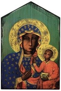 Our Lady of Czestochowa Rustic Wood Icon Plaque Our Lady of Czestochowa Rustic Wood Icon Plaque