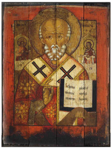 St. Nicholas (Greek Icon) Rustic Wood Icon Plaque St. Nicholas (Greek Icon) Rustic Wood Icon Plaque