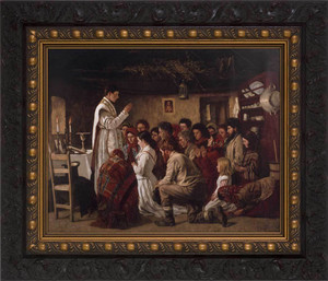Mass in a Connemara Cabin - Ornate Dark Framed Canvas Mass in a Connemara Cabin - Ornate Dark Framed Canvas