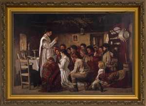 Mass in a Connemara Cabin - Gold Framed Canvas Mass in a Connemara Cabin - Gold Framed Canvas