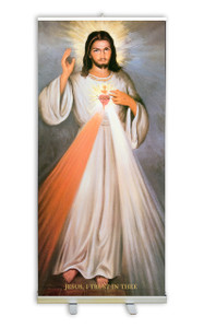 Divine Mercy with Sacred Heart Banner Stand Divine Mercy with Sacred Heart Banner Stand