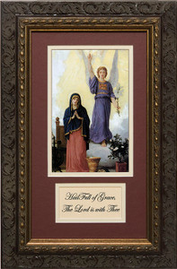 L'Annunciation Matted with Prayer - Ornate Dark Framed Art L'Annunciation Matted with Prayer - Ornate Dark Framed Art