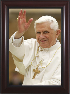 Pope Benedict Waving - Cherry Framed Art Pope Benedict Waving - Cherry Framed Art