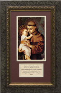 St. Anthony with Jesus Matted with Prayer - Ornate Dark Framed Art St. Anthony with Jesus Matted with Prayer - Ornate Dark Framed Art