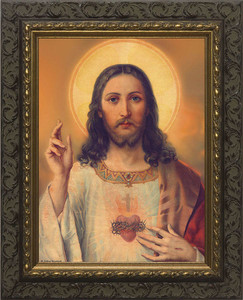 Antique Sacred Heart - Ornate Dark Framed Art Antique Sacred Heart - Ornate Dark Framed Art