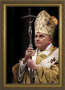 Pope Benedict with Paschal Staff Matted - Black Framed Art Pope Benedict with Paschal Staff Matted - Black Framed Art