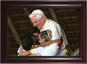 Pope Benedict with Children Matted - Black Framed Art Pope Benedict with Children Matted - Black Framed Art
