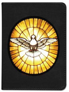 Personalized Catholic Bible with Stained Glass Dove Cover - Black RSVCE