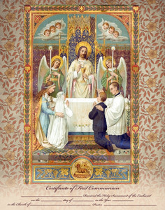 Traditional First Communion Sacrament Certificate with Angels Unframed Traditional First Communion Sacrament Certificate with Angels Unframed