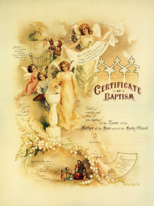 Traditional Baptism Sacrament Certificate with Angels and Christ Unframed Traditional Baptism Sacrament Certificate with Angels and Christ Unframed