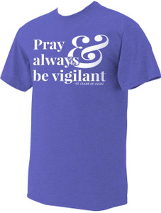 "Pray" St. Clare of Assisi Heather Royal Blue T-Shirt