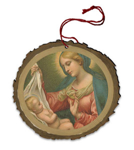 Vintage Madonna with Holly Wood Ornament Vintage Madonna with Holly Wood Ornament