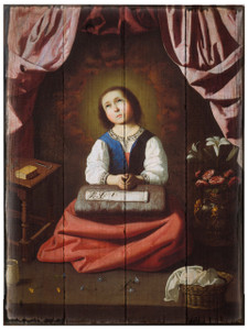 The Young Virgin by Francisco de Zurbarán Rustic Wood Plaque The Young Virgin by Francisco de Zurbarán Rustic Wood Plaque
