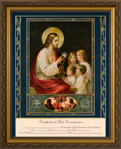 Traditional First Communion Certificate with Gold Accents in Gold Frame Traditional First Communion Certificate with Gold Accents in Gold Frame
