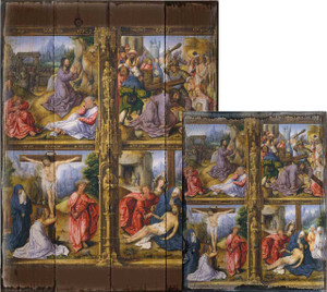 Four Scenes from the Passion by Follower of Bernard van Orley Rustic Wood Plaque Four Scenes from the Passion by Follower of Bernard van Orley Rustic Wood Plaque