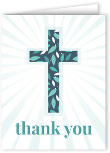 Dark Leaf-Patterned Cross Thank You Note Card