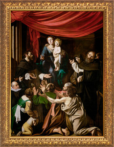 Madonna of the Rosary by Caravaggio - Gold Framed Art Madonna of the Rosary by Caravaggio - Gold Framed Art