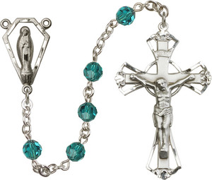 Hand made Sterling Silver Rosary with 6mm Swarovaki Beads featuring Miraculous Center Hand made Sterling Silver Rosary with 6mm Swarovaki Beads featuring Miraculous Center